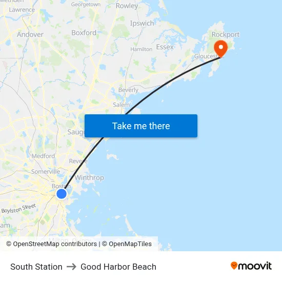 South Station to Good Harbor Beach map