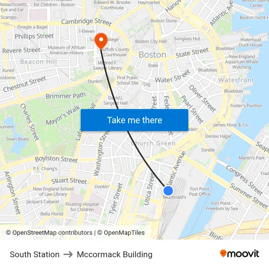 South Station to Mccormack Building map