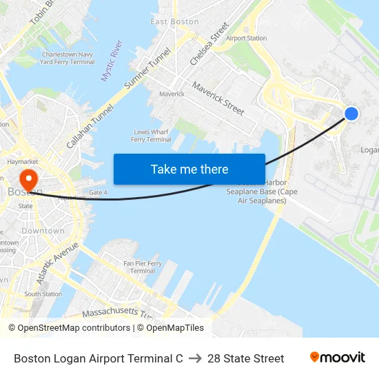 Boston Logan Airport Terminal C to 28 State Street map