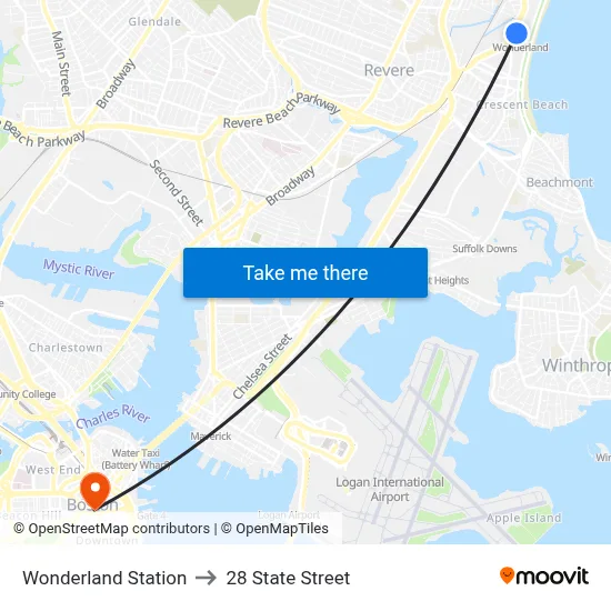 Wonderland Station, 1300 North Shore to 28 State Street map