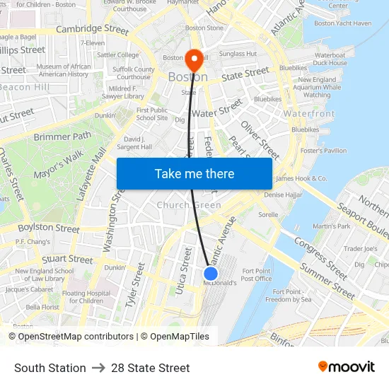 South Station to 28 State Street map
