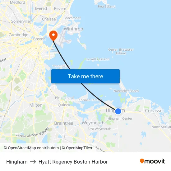 Hingham to Hyatt Regency Boston Harbor map