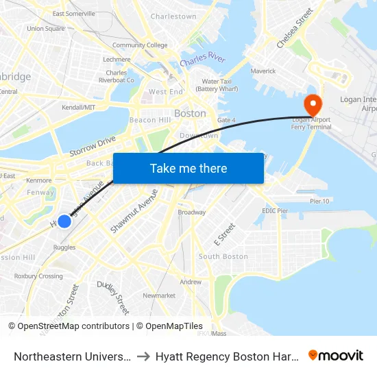 Northeastern University to Hyatt Regency Boston Harbor map