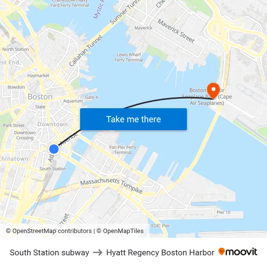 South Station subway to Hyatt Regency Boston Harbor map