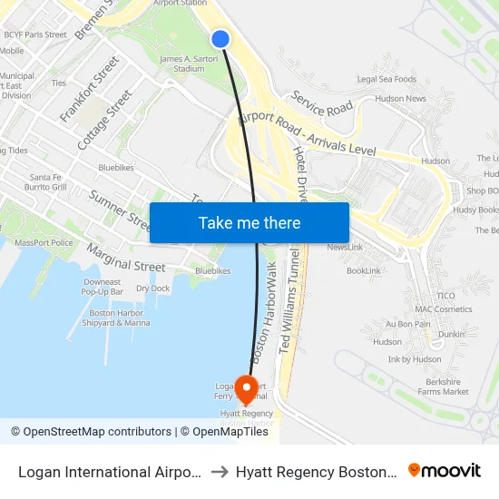 Logan International Airport (BOS) to Hyatt Regency Boston Harbor map