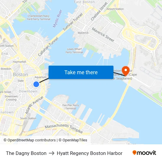 The Dagny Boston to Hyatt Regency Boston Harbor map