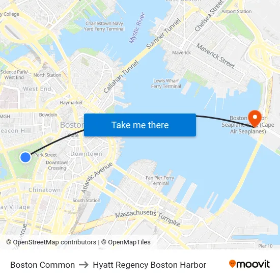 Boston Common to Hyatt Regency Boston Harbor map