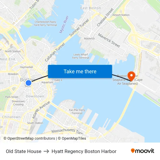 Old State House to Hyatt Regency Boston Harbor map
