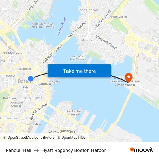 Faneuil Hall to Hyatt Regency Boston Harbor map