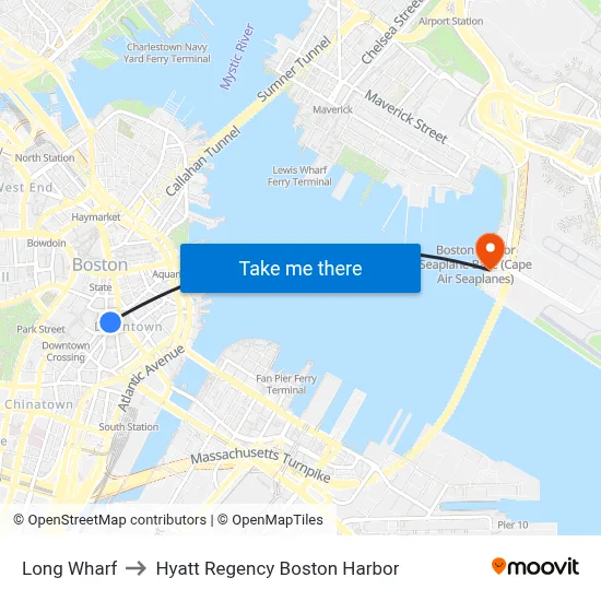 Long Wharf to Hyatt Regency Boston Harbor map
