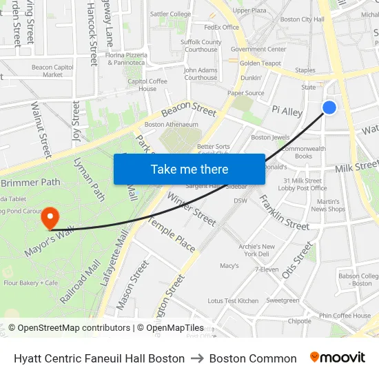 Hyatt Centric Faneuil Hall Boston to Boston Common map