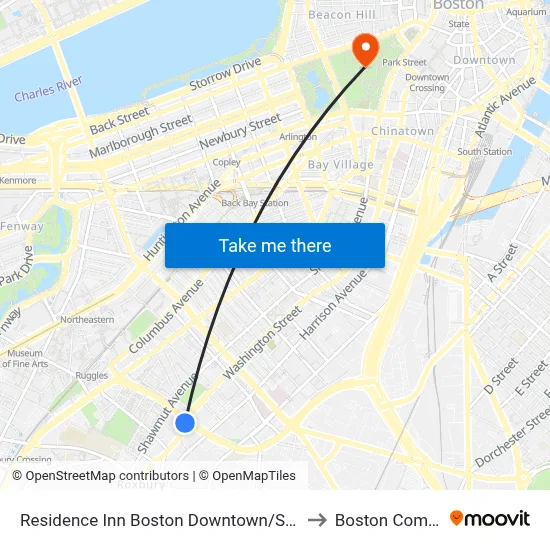 Residence Inn Boston Downtown/South End to Boston Common map