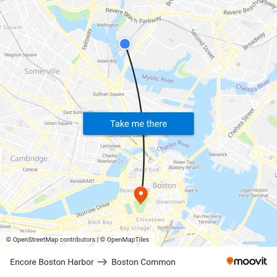 Encore Boston Harbor to Boston Common map