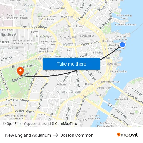 New England Aquarium to Boston Common map