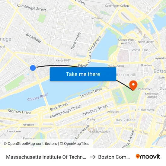 Massachusetts Institute Of Technology to Boston Common map