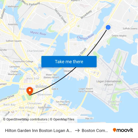 Hilton Garden Inn Boston Logan Airport to Boston Common map