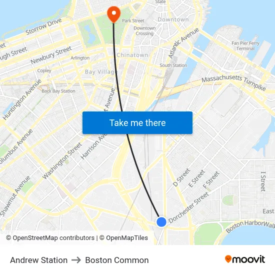 Andrew Station to Boston Common map