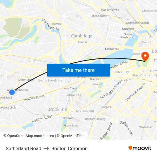 Sutherland Road to Boston Common map