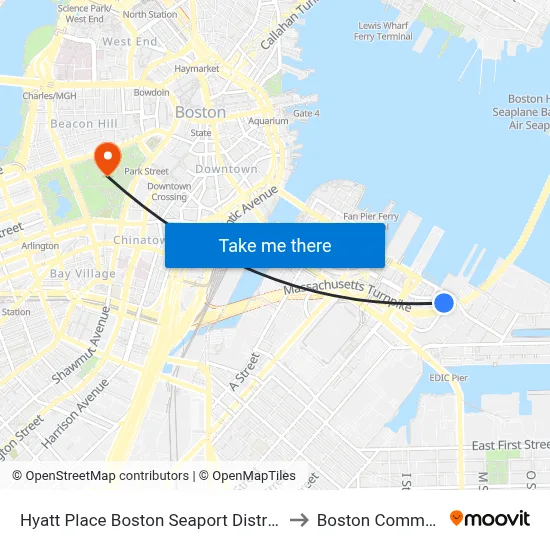 Hyatt Place Boston Seaport District to Boston Common map