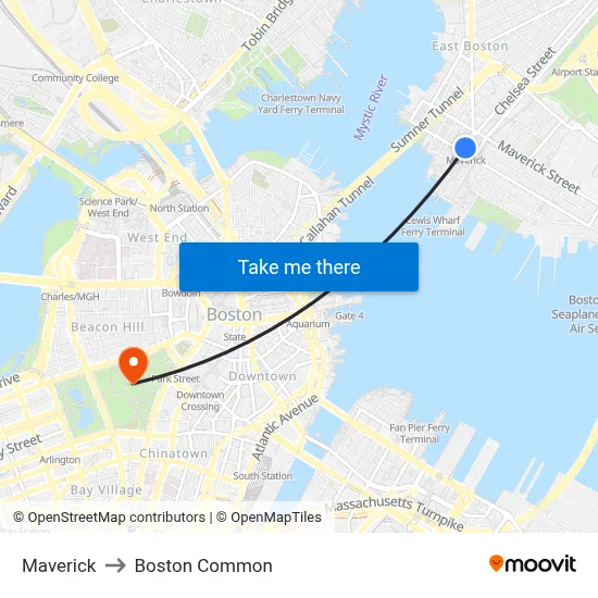 Maverick to Boston Common map