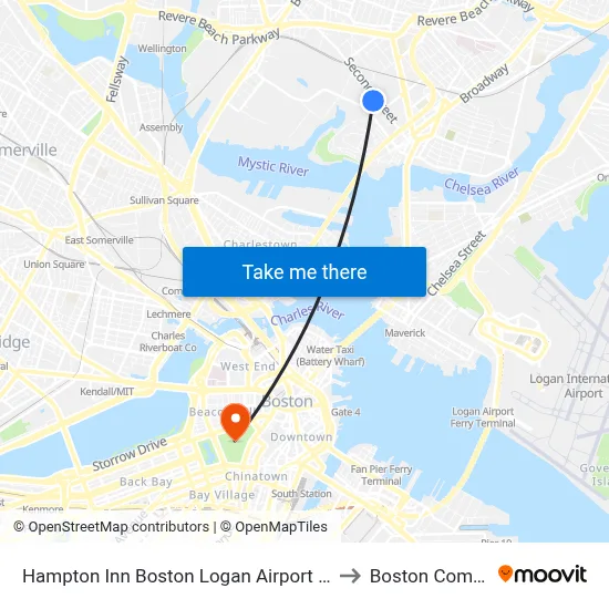 Hampton Inn Boston Logan Airport Chelsea to Boston Common map