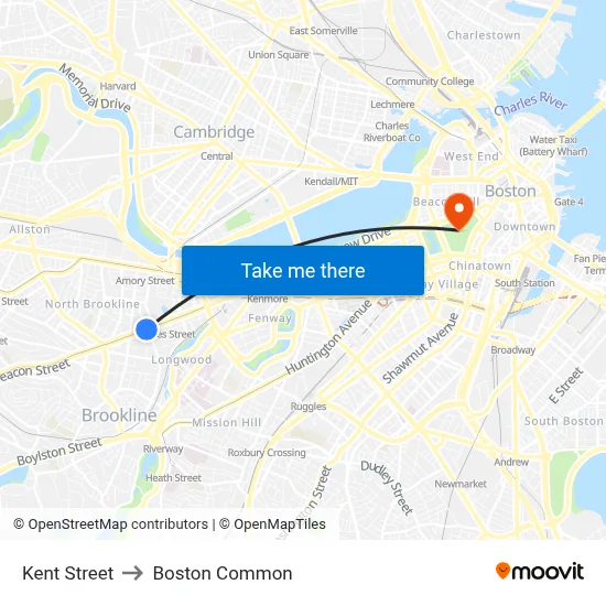 Kent Street to Boston Common map