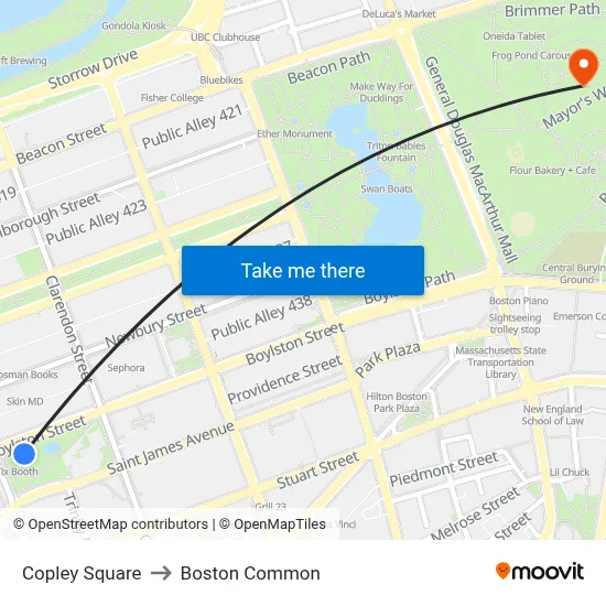 Copley Square to Boston Common map