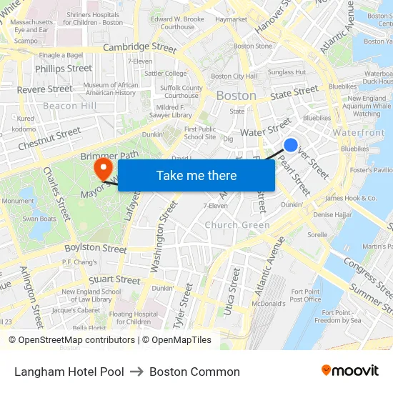 Langham Hotel Pool to Boston Common map