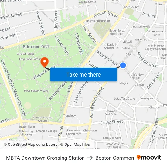 MBTA Downtown Crossing Station to Boston Common map
