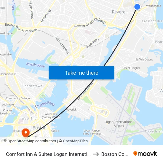 Comfort Inn & Suites Logan International Airport to Boston Common map