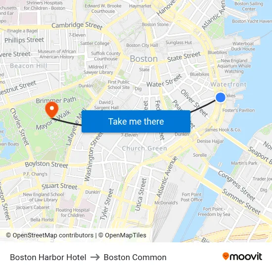 Boston Harbor Hotel to Boston Common map