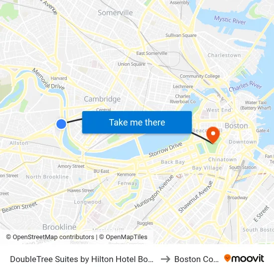 DoubleTree Suites by Hilton Hotel Boston - Cambridge to Boston Common map