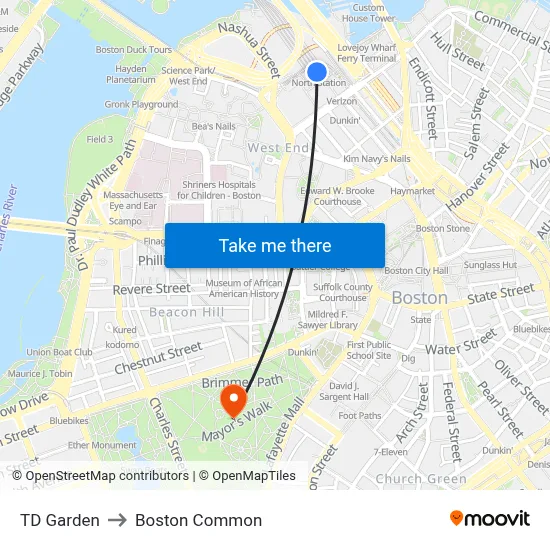 TD Garden to Boston Common map