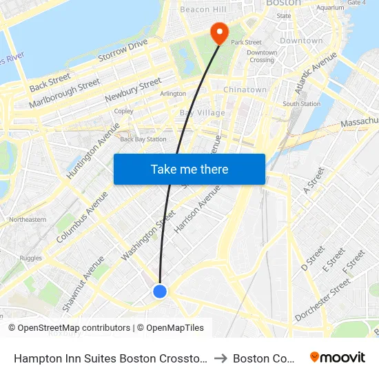 Hampton Inn Suites Boston Crosstown Center to Boston Common map