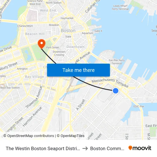 The Westin Boston Seaport District to Boston Common map