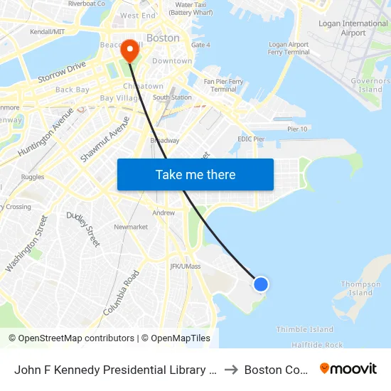 John F Kennedy Presidential Library and Museum to Boston Common map
