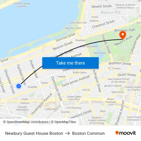 Newbury Guest House Boston to Boston Common map