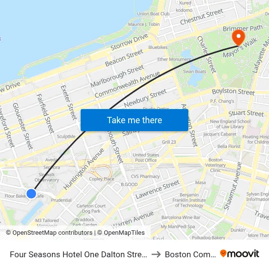Four Seasons Hotel One Dalton Street Boston to Boston Common map