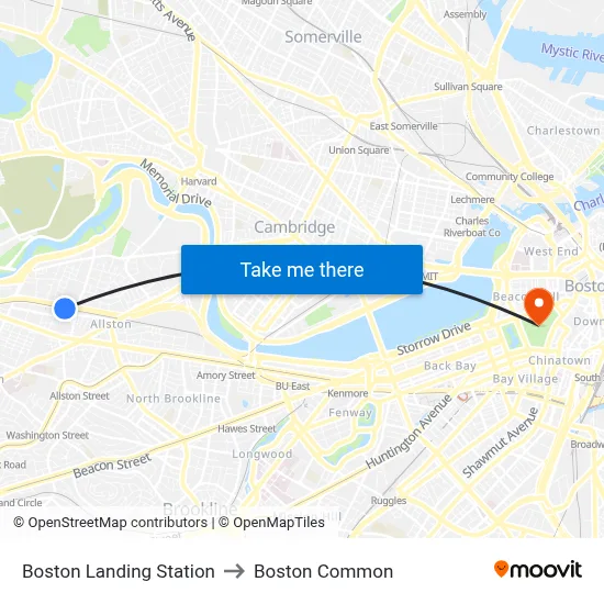 Boston Landing Station to Boston Common map
