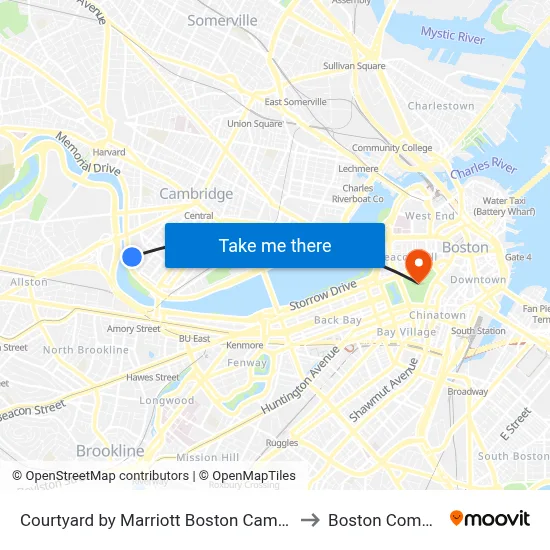 Courtyard by Marriott Boston Cambridge to Boston Common map