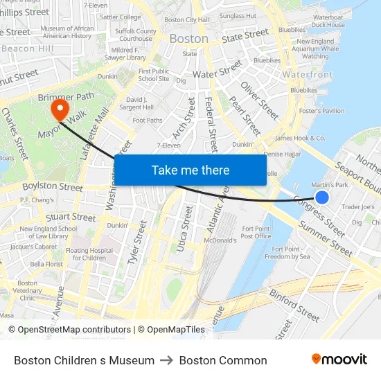 Boston Children s Museum to Boston Common map