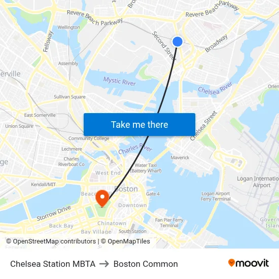 Chelsea Station MBTA to Boston Common map