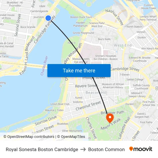 Royal Sonesta Boston Cambridge to Boston Common map