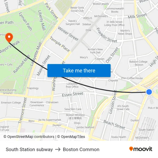 South Station subway to Boston Common map
