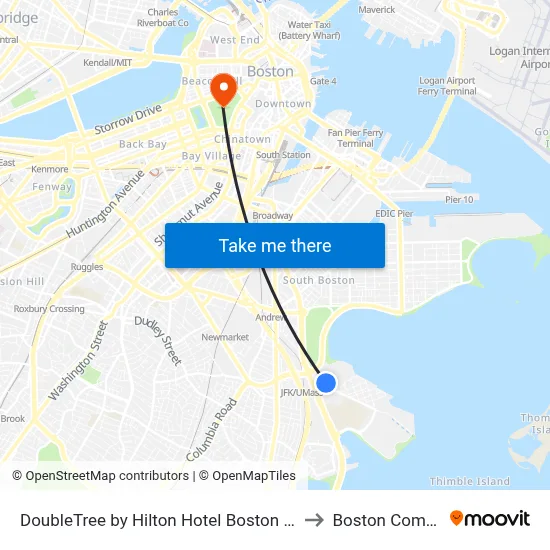 DoubleTree by Hilton Hotel Boston Bayside to Boston Common map