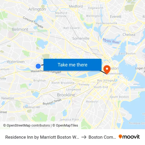 Residence Inn by Marriott Boston Watertown to Boston Common map