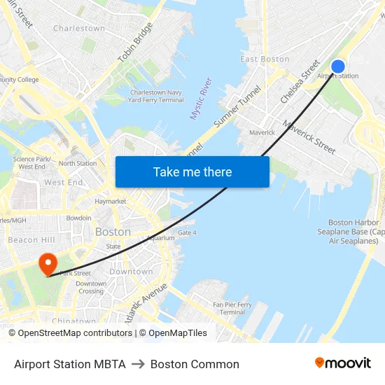 Airport Station MBTA to Boston Common map