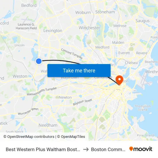 Best Western Plus Waltham Boston to Boston Common map