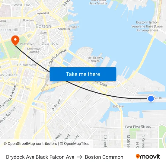 Drydock Ave Black Falcon Ave to Boston Common map