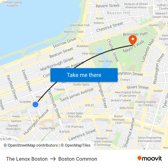 The Lenox Boston to Boston Common map